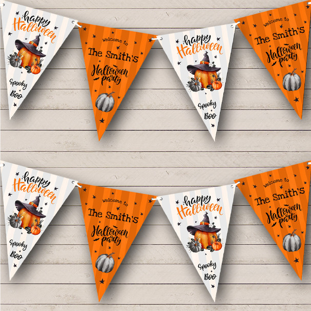 Watercolour Pumpkin Witch Hat Personalised Decor Banner Halloween Party Bunting