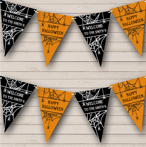 Black Orange Spider Web Personalised Decoration Banner Halloween Party Bunting