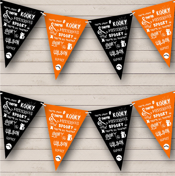 Orange & Black Addams Family Song Personalised Banner Halloween Party Bunting