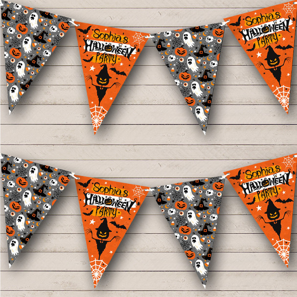 Orange Scarecrow Spider Web Personalised Decor Banner Halloween Party Bunting
