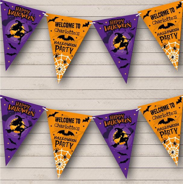 Purple Orange Witch Spiders Personalised Decor Banner Halloween Party Bunting