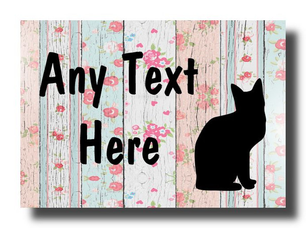 Cute Cat Shabby Wood Personalised Jumbo Fridge Magnet