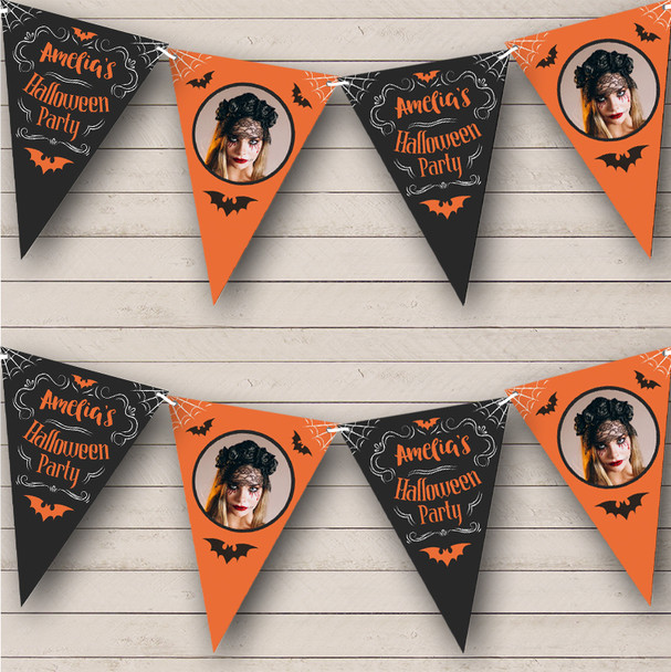 Vintage Orange Black Photo Personalised Decor Banner Halloween Party Bunting