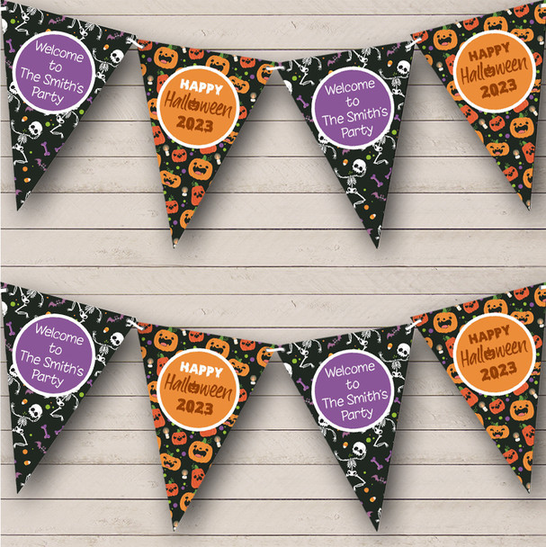 Pumpkins Skeletons Personalised Decoration Banner Halloween Party Bunting