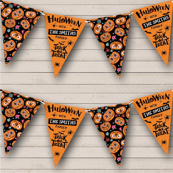 Floral Pumpkins Personalised Hanging Decoration Banner Halloween Party Bunting