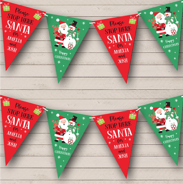 Please Stop Here Santa Snowman Green Personalised Christmas Decoration Bunting