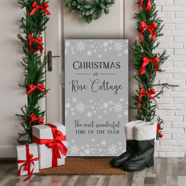 Grey Address Home Snowflakes Personalised Decor Christmas Indoor Outdoor Sign