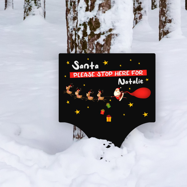 Santa Sleigh Stop Here Personalised Decoration Christmas Outdoor Garden Sign