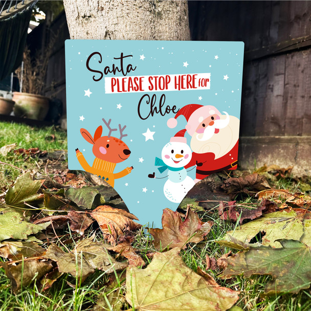 Santa Stop Here Snowman Personalised Decoration Christmas Outdoor Garden Sign