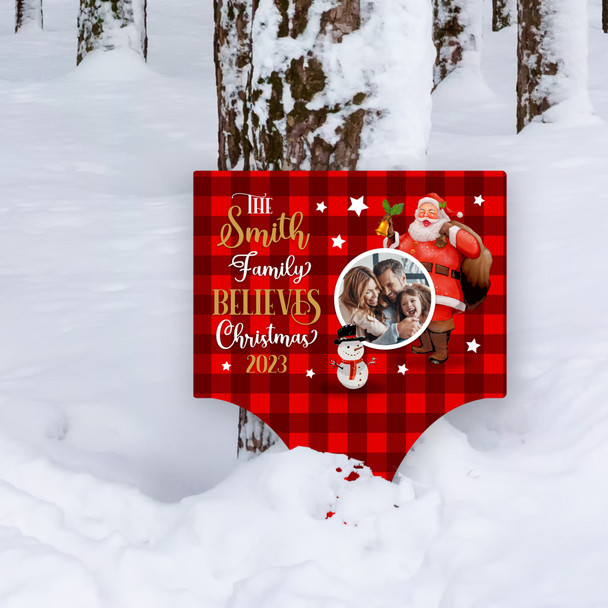 Believes Photo Red Pattern Personalised Decoration Christmas Outdoor Garden Sign