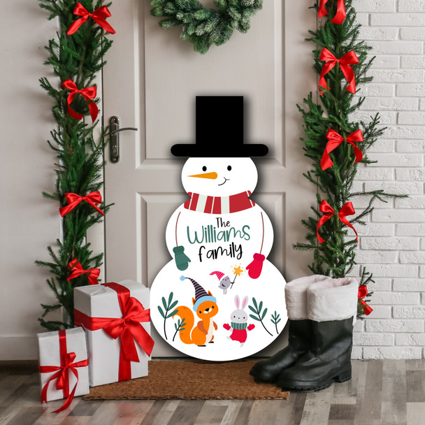 Forest Animals Personalised Snowman Decoration Christmas Indoor Outdoor Sign