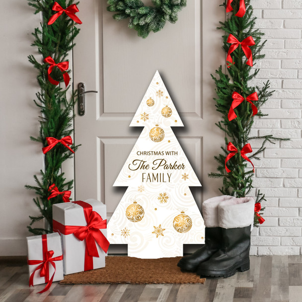 Gold Ornaments Personalised Tree Decoration Family Christmas Indoor Outdoor Sign