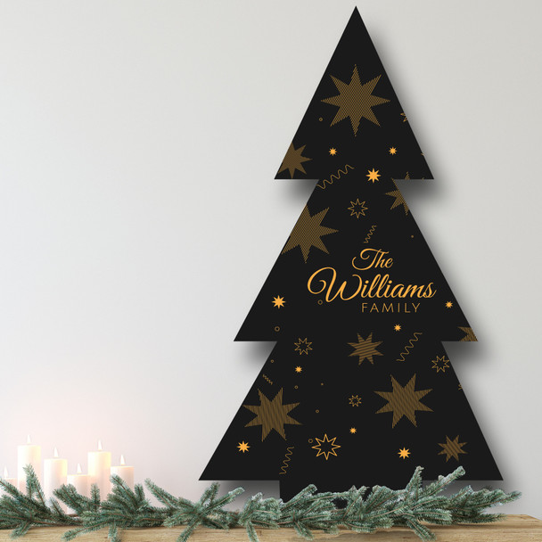 Black Gold Stars Personalised Tree Decoration Christmas Indoor Outdoor Sign