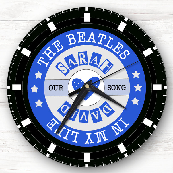 Blue Grey Vinyl Record Any Song  Custom Gift Personalised Clock