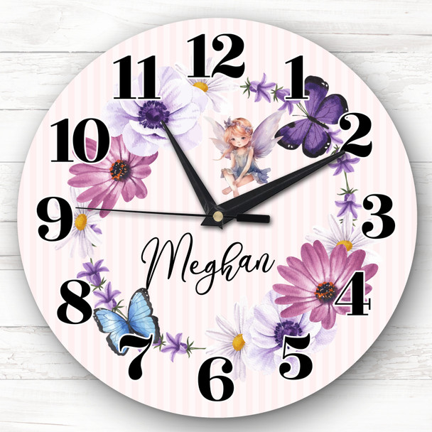 Fairy Pink Purple Floral Butterflies Girls Room Custom Gift Personalised Clock