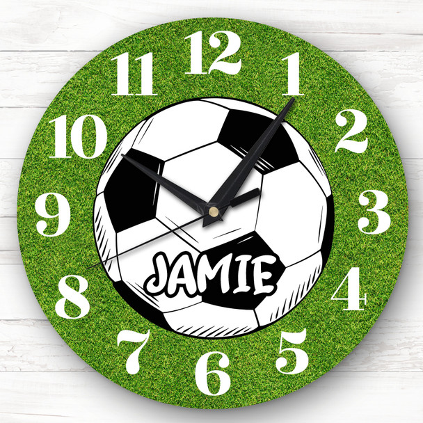 Football Grass & Soccer Ball Boys Girls Room Custom Gift Personalised Clock