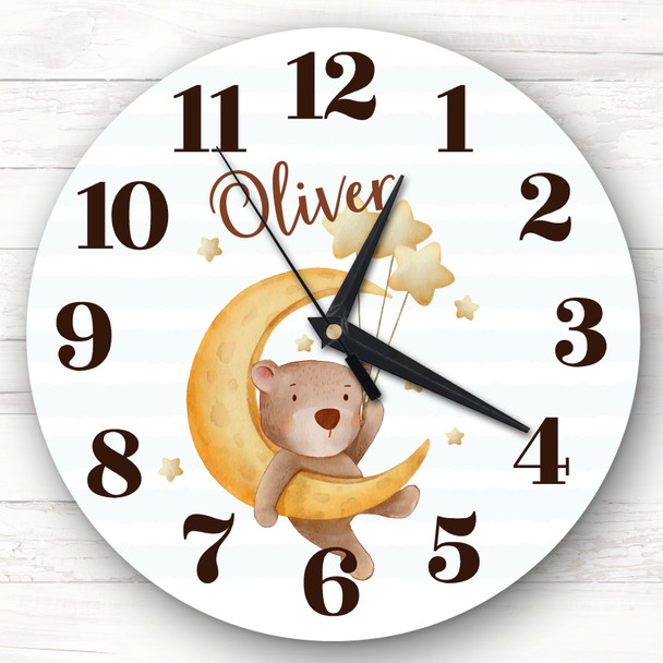Watercolour Teddy Bear Moon Baby Nursery Custom Gift Personalised Clock