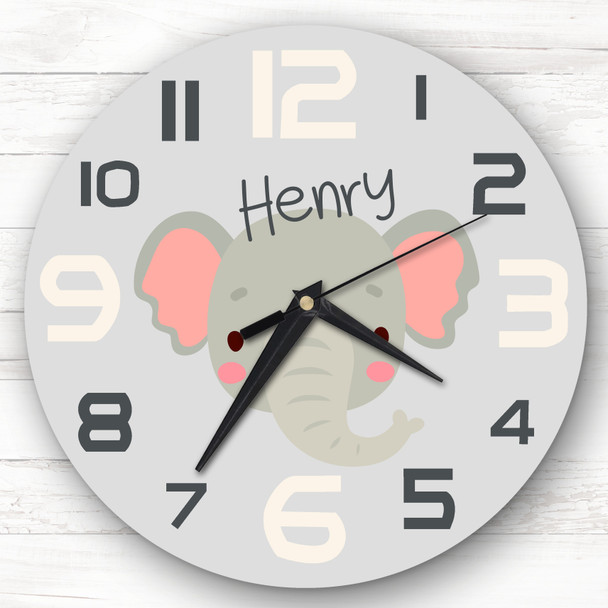 Kids Baby Nursery Cute Elephant Face Custom Gift Personalised Clock