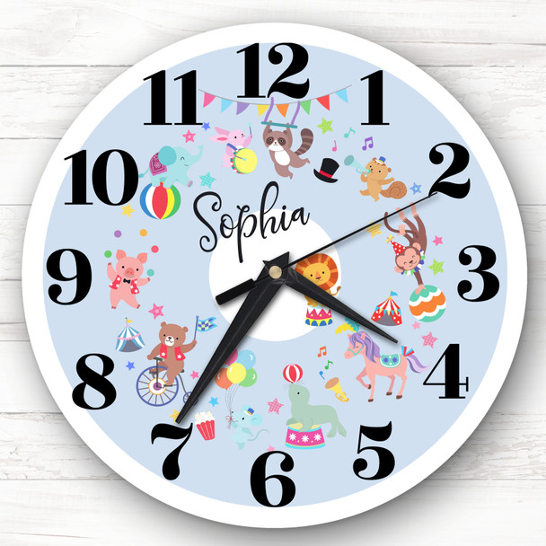 Cute Circus Animals Boy Girls Room Custom Gift Personalised Clock