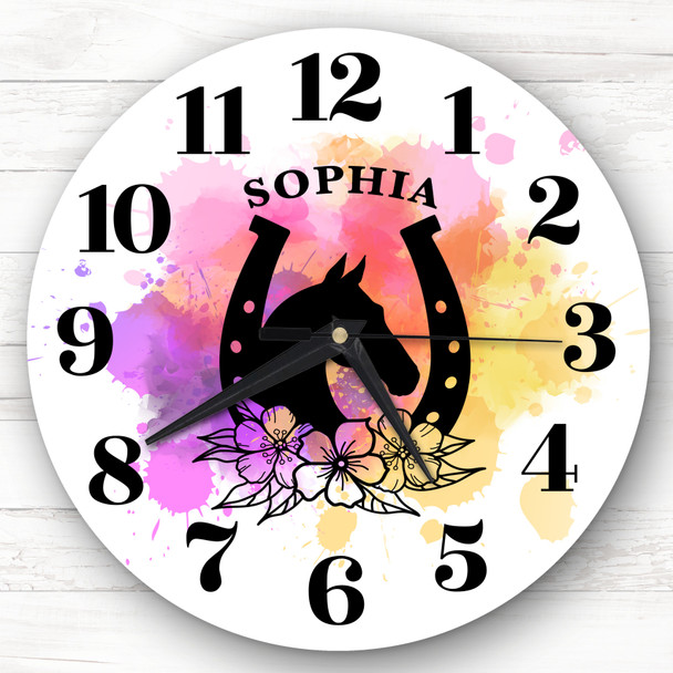 Colourful Horse Shoe Girl's Room Custom Gift Personalised Clock