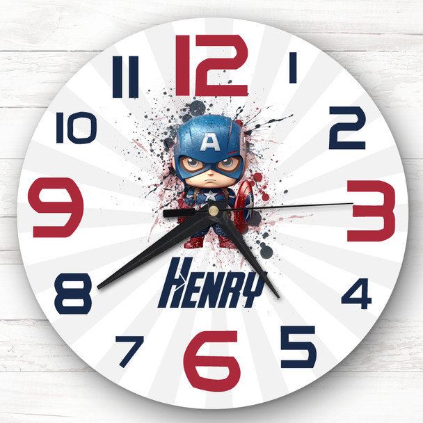 Baby Captain America Superhero Boys Room Custom Gift Personalised Clock Baby Captain America Superhero Boys Room Custom Gift Personalised Clock