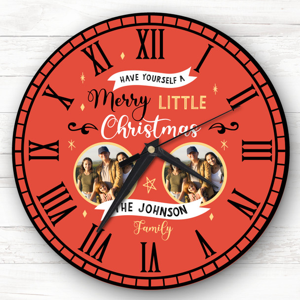 Christmas Family Photo Red Personalised Gift Personalised Clock