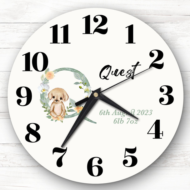 Baby Floral Watercolour Animal Alphabet Letter Q Gift Personalised Clock