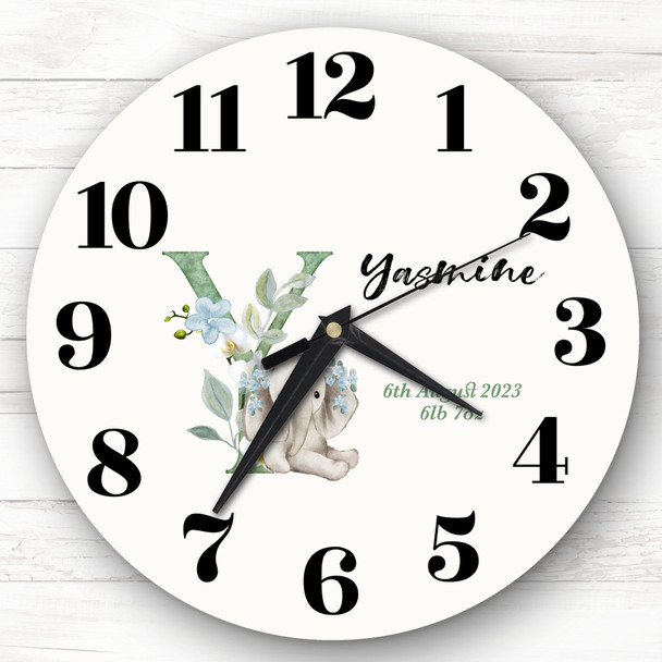 Baby Floral Watercolour Animal Alphabet Letter Y Gift Personalised Clock