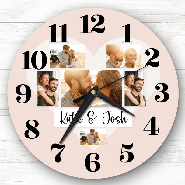 Couple Love Heart Photos Beige Romantic Personalised Gift Personalised Clock