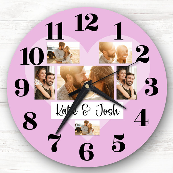 Couple Love Heart Photos Pink Romantic Personalised Gift Personalised Clock