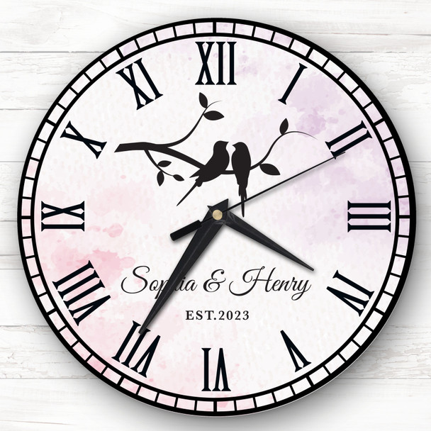 Bird Silhouette Watercolour Romantic Personalised Gift Personalised Clock