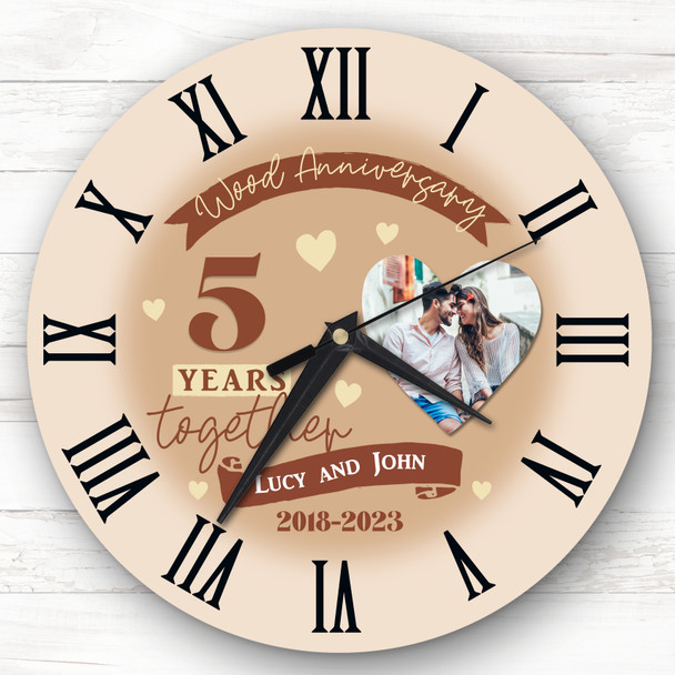 5th Wedding Anniversary Wood Photo Personalised Gift Personalised Clock