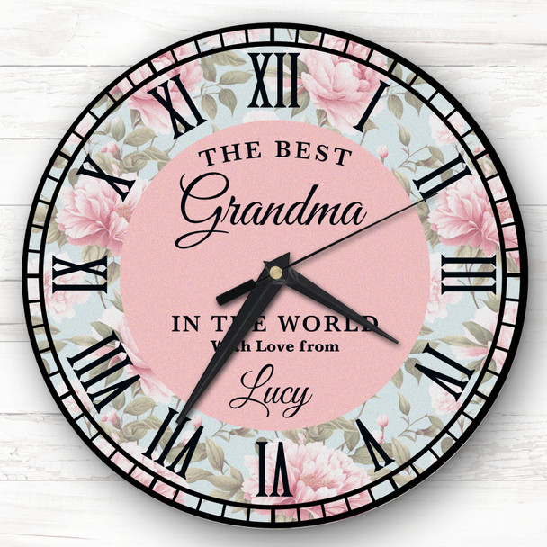 Best Grandma Nan Gran Pink Floral Shabby Chic Gift Personalised Clock