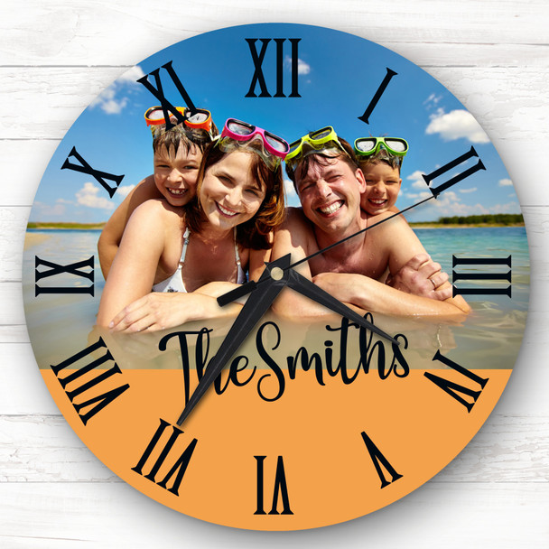 Any Family Photo Orange Semicircle Bottom Personalised Gift Personalised Clock