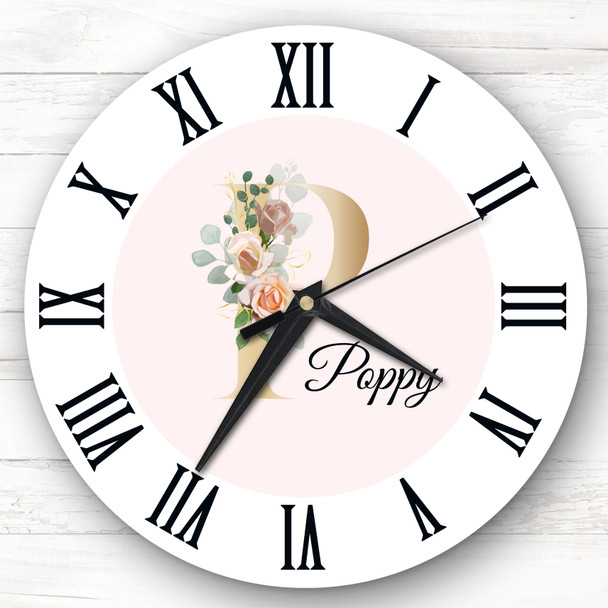 Floral Alphabet Name Initial Letter P Personalised Gift Personalised Clock
