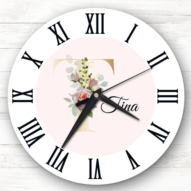 Floral Alphabet Name Initial Letter T Personalised Gift Personalised Clock