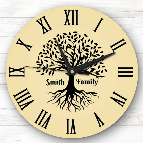 Family Tree Black Silhouette Yellow Personalised Gift Personalised Clock