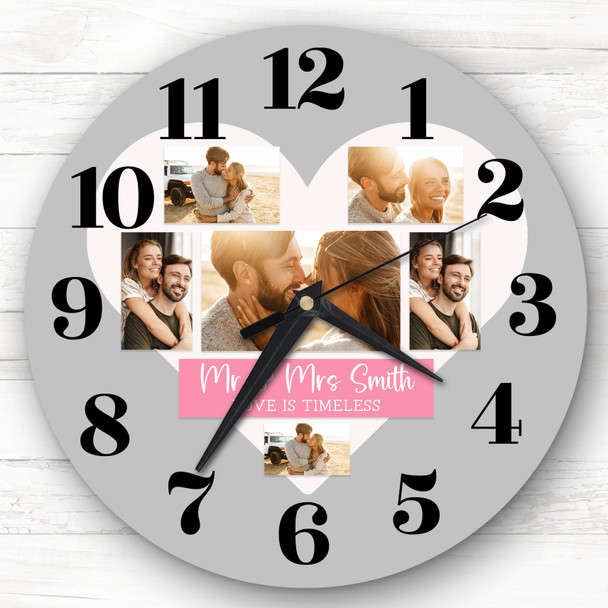 Mr & Mrs Married Heart Photos Grey Personalised Gift Personalised Clock