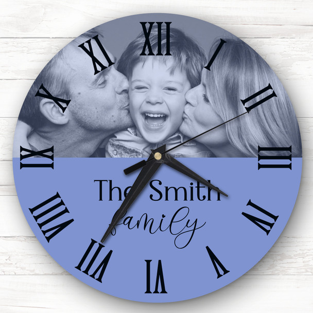 Blue Semicircle Photo Family Name Personalised Gift Personalised Clock