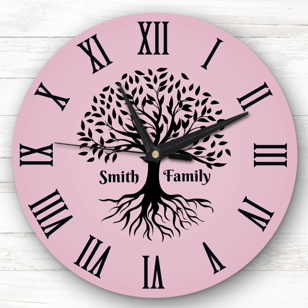 Family Tree Black Silhouette Pink Personalised Gift Personalised Clock