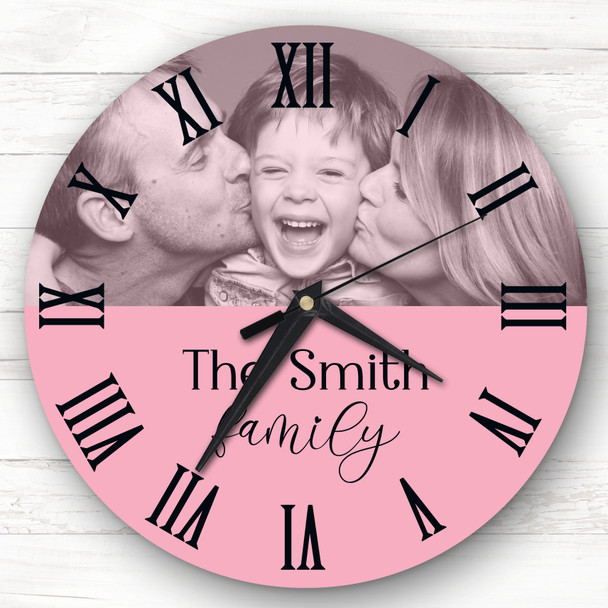 Pink Semicircle Photo Family Name Personalised Gift Personalised Clock