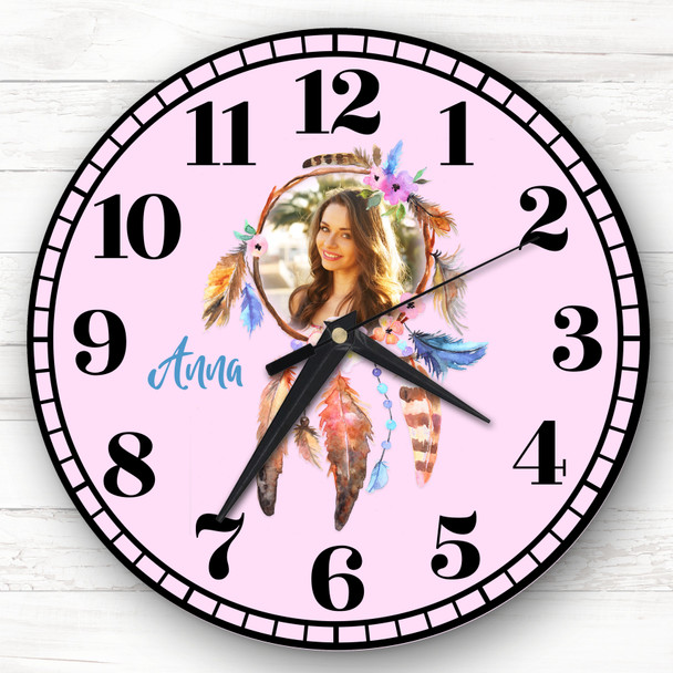 Dream Catcher Girl Pink Photo Personalised Gift Personalised Clock
