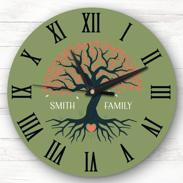 Family Tree Green Background Personalised Gift Personalised Clock