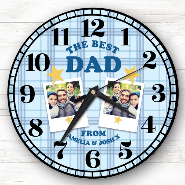 Best Dad Blue Photos Tartan Personalised Gift Personalised Clock