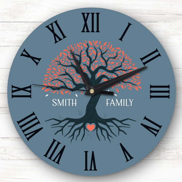 Family Tree Navy Background Personalised Gift Personalised Clock