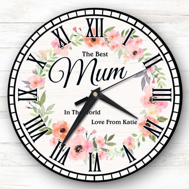 Best Mum Floral Wreath Personalised Gift Personalised Clock