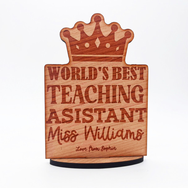Wood Thank You World's Best Teacher Assistant Crown Keepsake Personalised Gift
