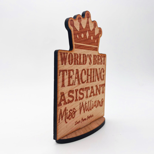 Wood Thank You World's Best Teacher Assistant Crown Keepsake Personalised Gift