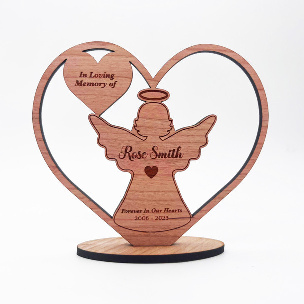 Wood Heart Angel Memorial Forever In Our Hearts Keepsake Personalised Gift