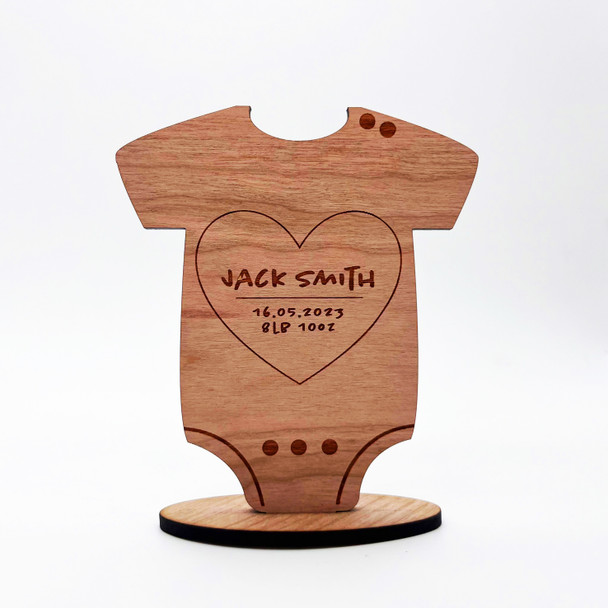 Engraved Wood Heart New Baby Grow Newborn Keepsake Personalised Gift